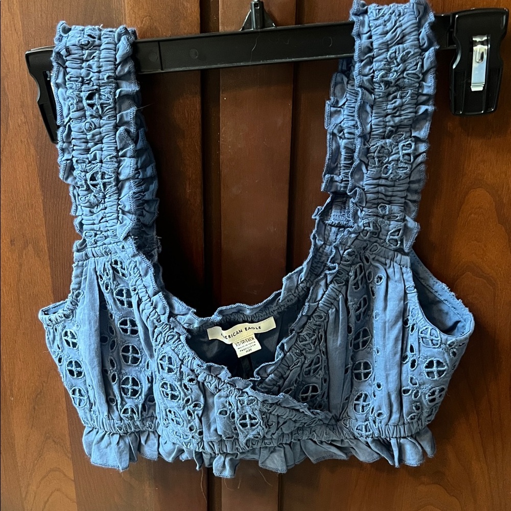 American Eagle Blue Textured Crop Top